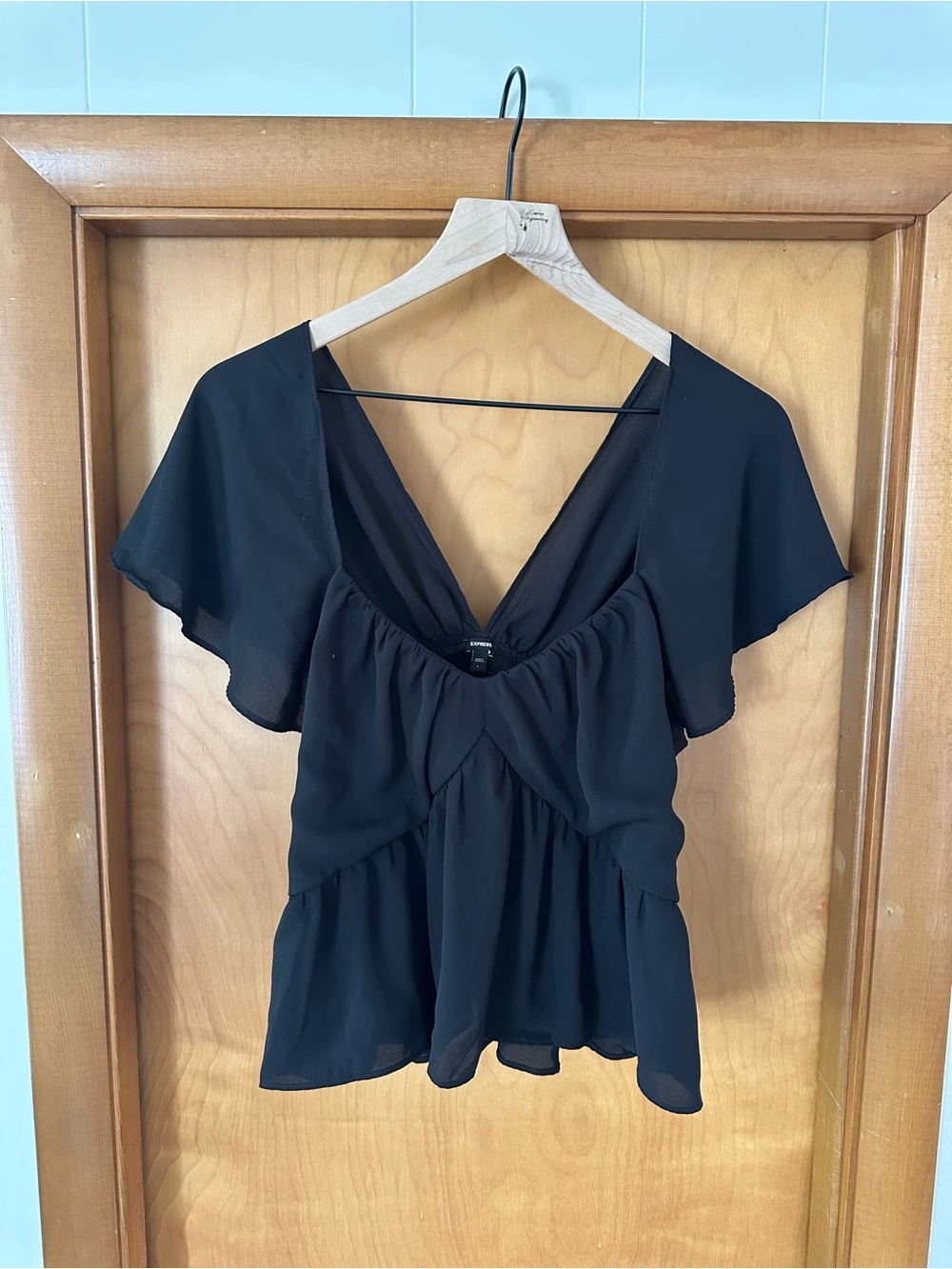 Express Black V-Neck Flutter Sleeve Blouse